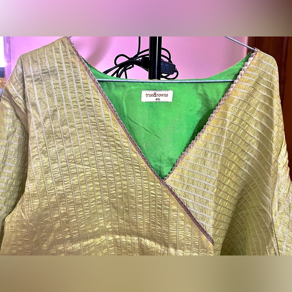 Brand New!TruBrowns Pure Silk English Green Kurta;Beautiful Parrot Green Lining - Picture 9 of 13
